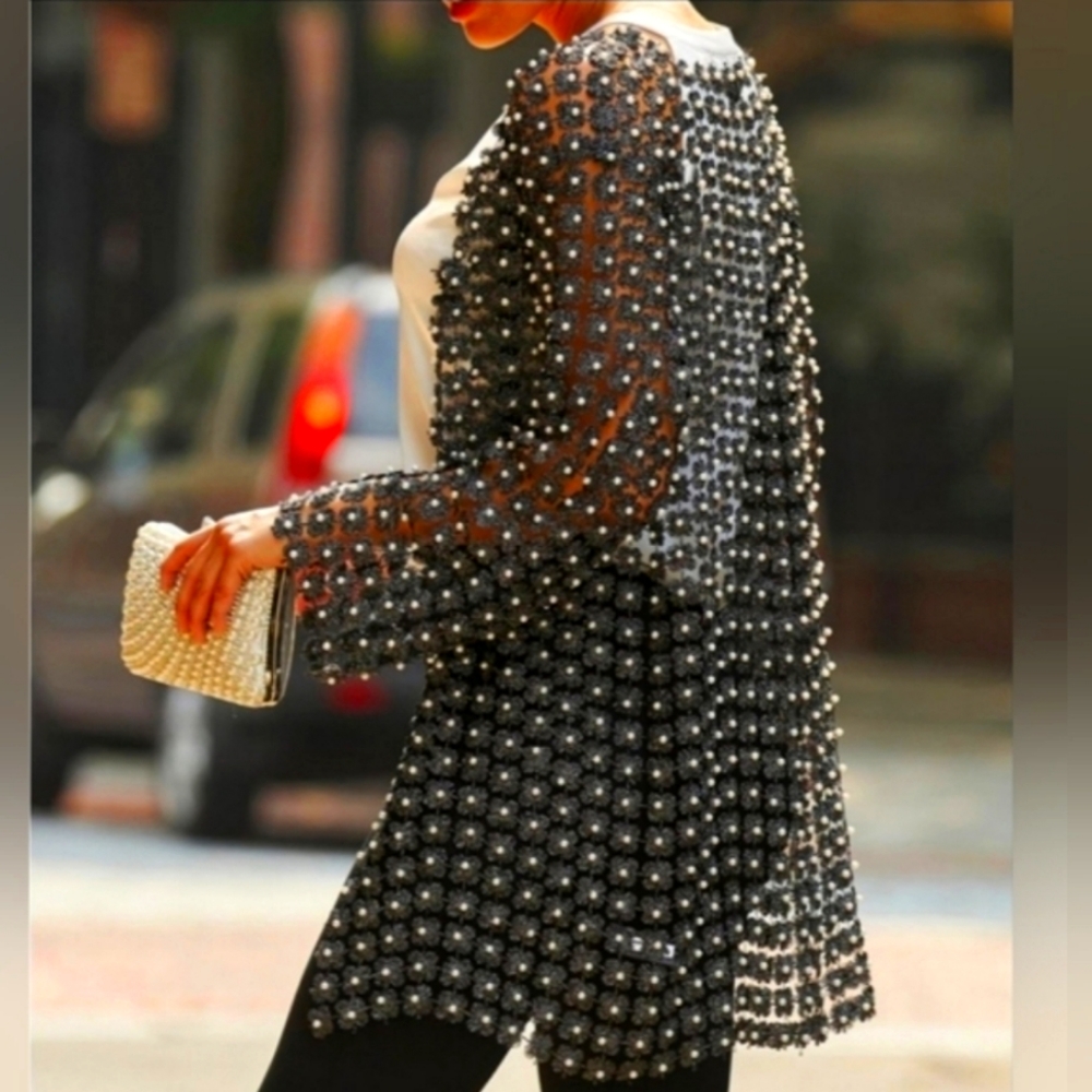 PEARL EMBELLISHED HIP-LENGTH DUSTER - Boston Proper